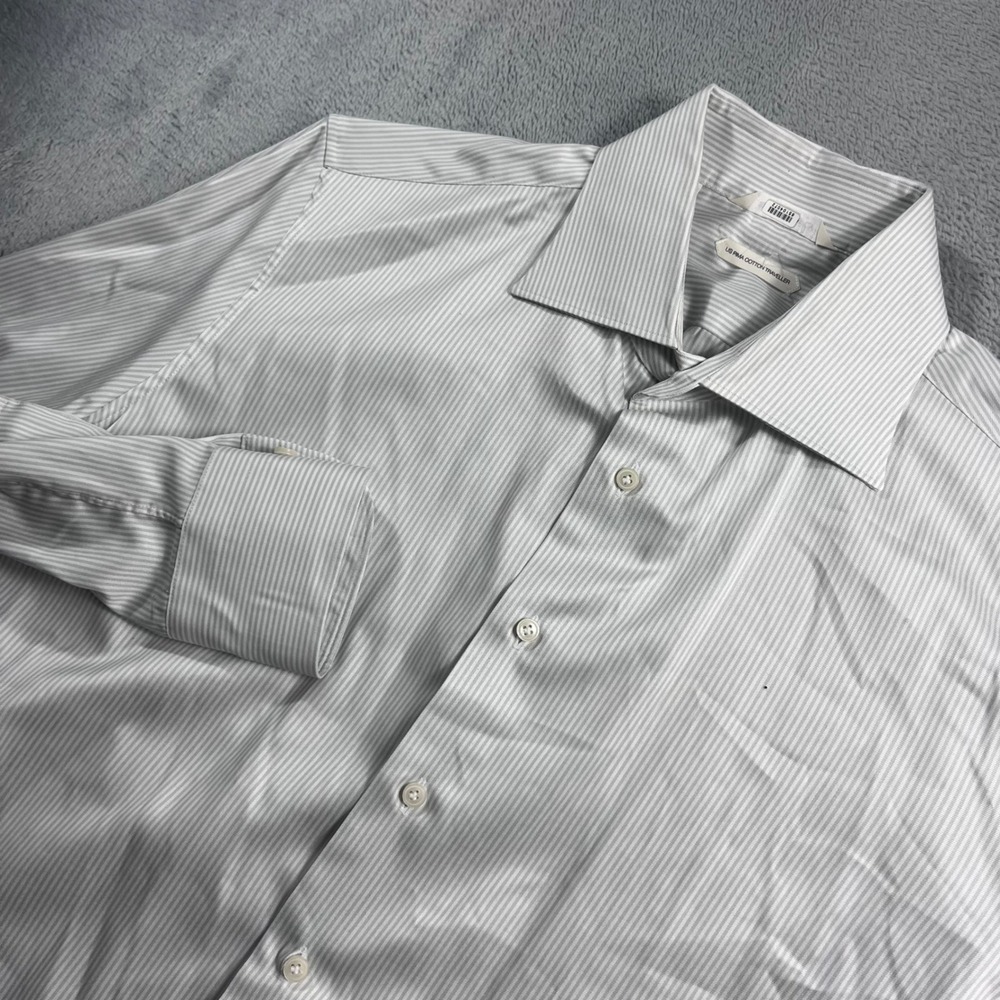 Suitsupply US Pima Cotton Traveller Shirt Mens 16 Slim Fit Grey White Stripe